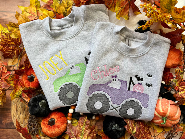 Spooky Monster Trucks Embroidered