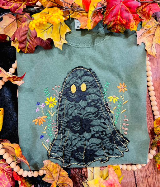 Lace Embroidered Ghost-black lace with gold thread