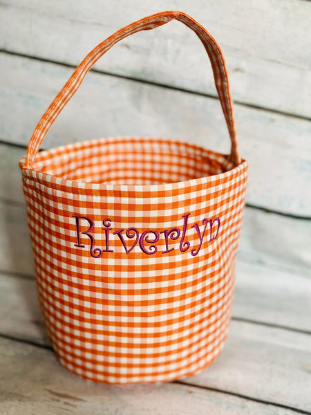 Embroidered name trick-or-treat bucket