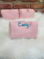 Embroidered Faux Leather Make up Bag