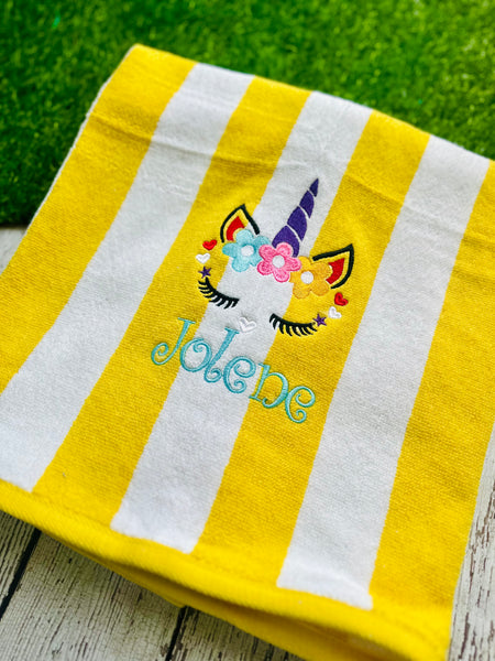 Unicorn Design Embroidered Beach Towel