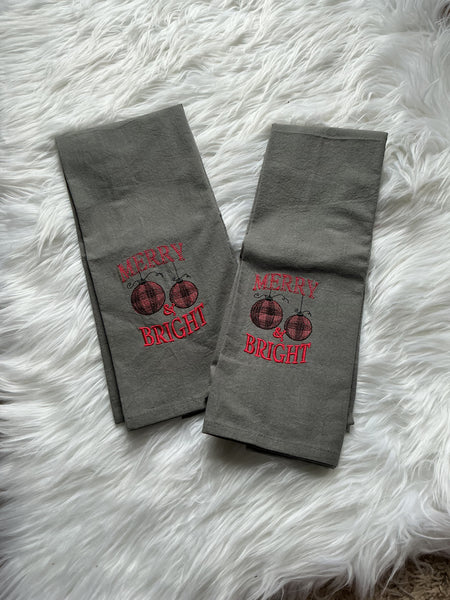 Embroidered Tea Towel-Merry & Bright