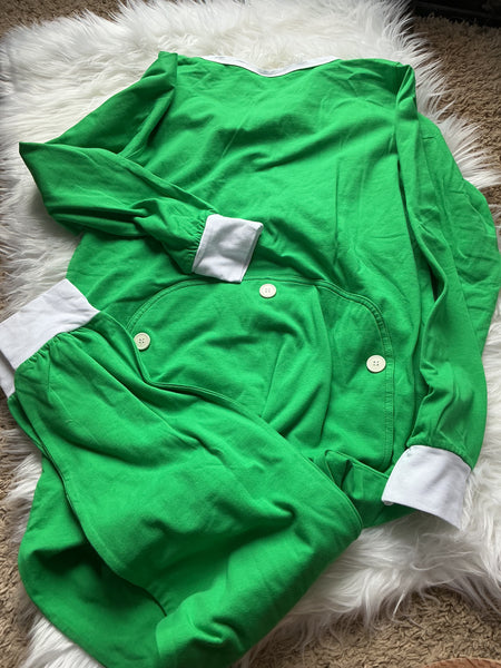 Adult small green one piece adult pajamas